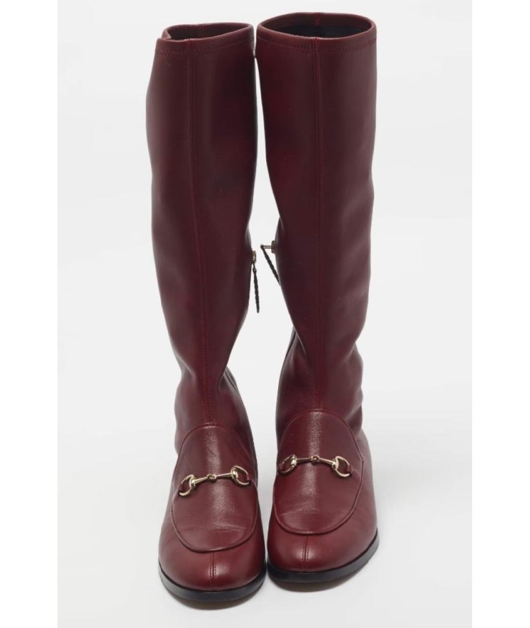 GUCCI Бордовые кожаные сапоги, фото 2