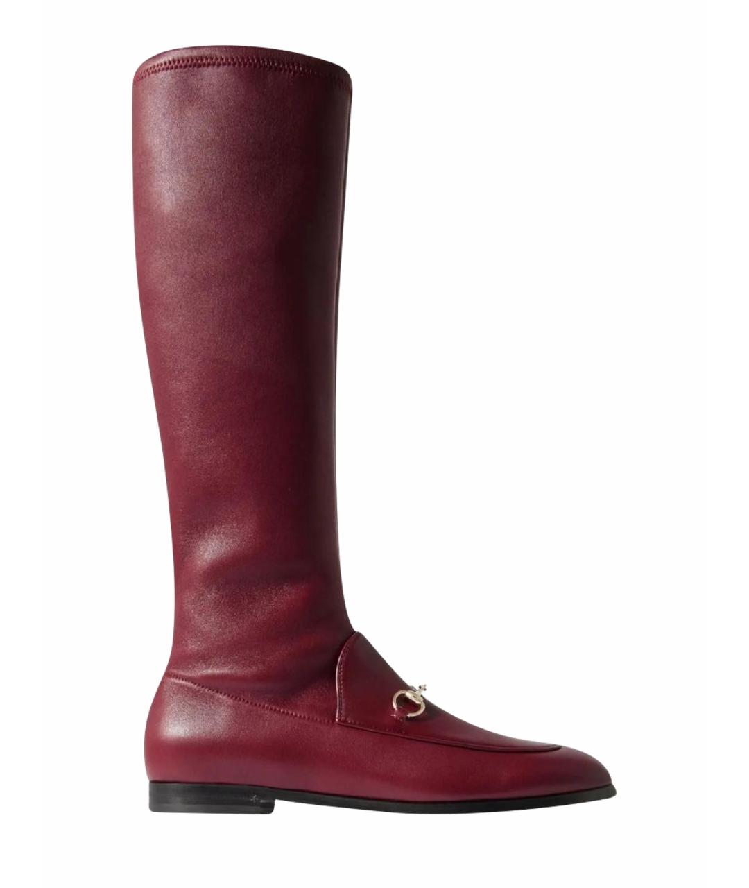 GUCCI Бордовые кожаные сапоги, фото 1