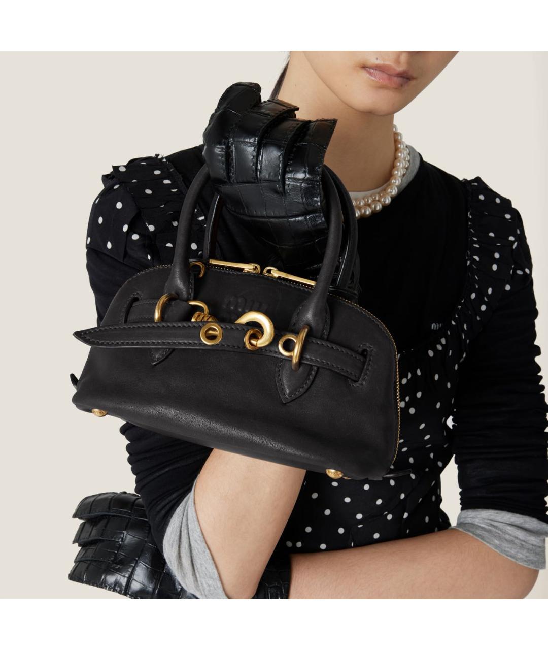 MIU MIU Черная кожаная сумка с короткими ручками, фото 5