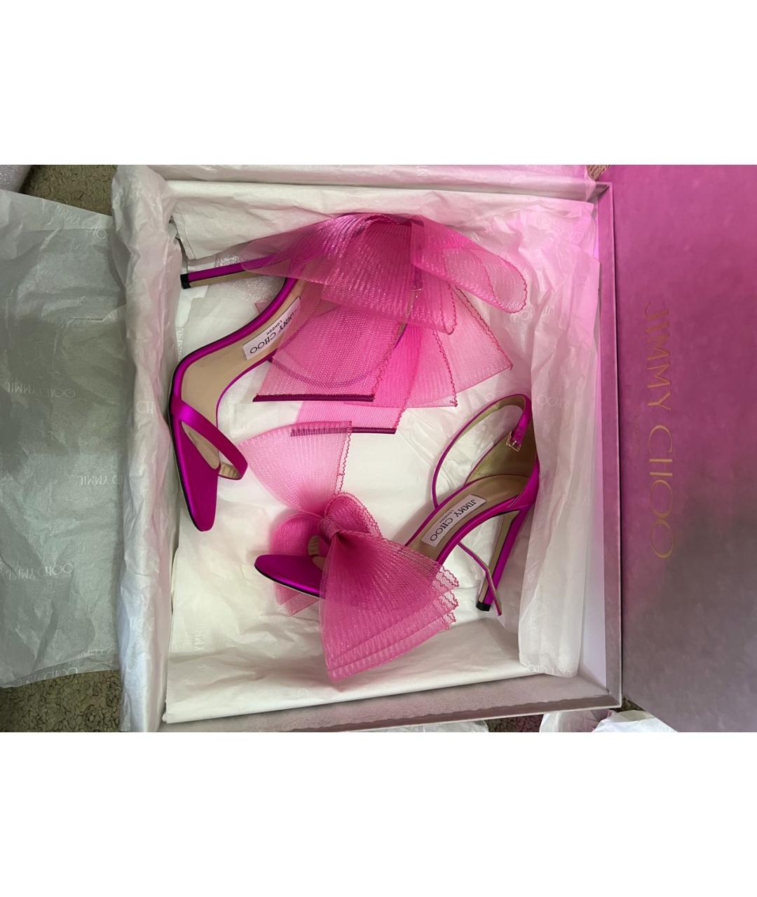 JIMMY CHOO Фуксия текстильные босоножки, фото 6