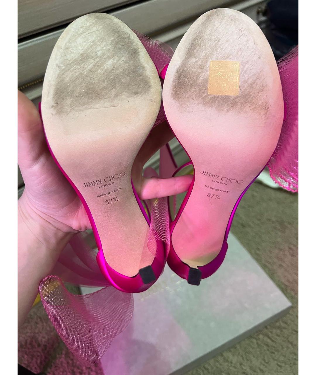 JIMMY CHOO Фуксия текстильные босоножки, фото 3