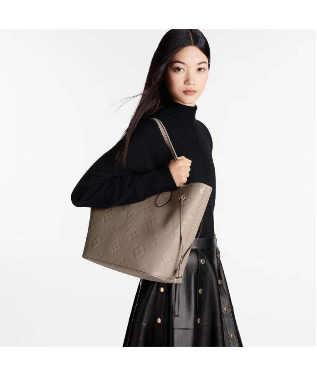LOUIS VUITTON Бежевая кожаная сумка тоут, фото 4