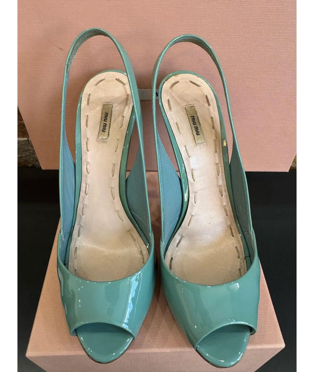 MIU MIU Бирюзовые босоножки из лакированной кожи, фото 3