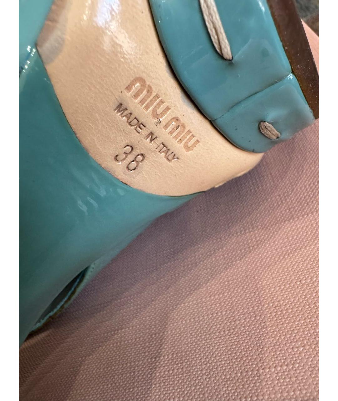 MIU MIU Бирюзовые босоножки из лакированной кожи, фото 6