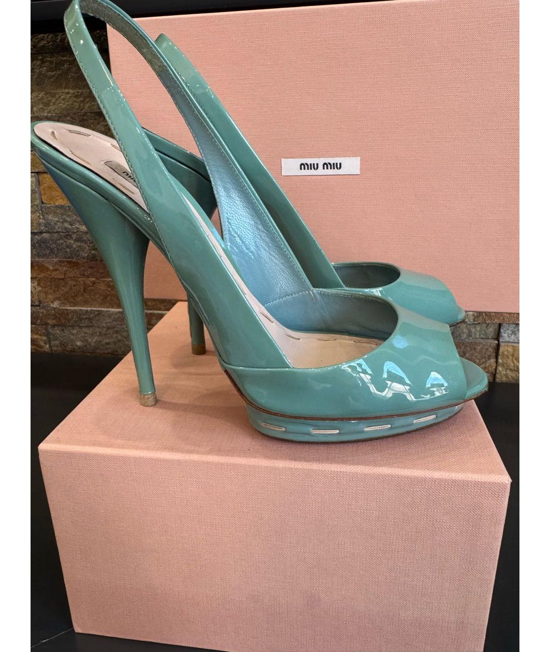 MIU MIU Бирюзовые босоножки из лакированной кожи, фото 8
