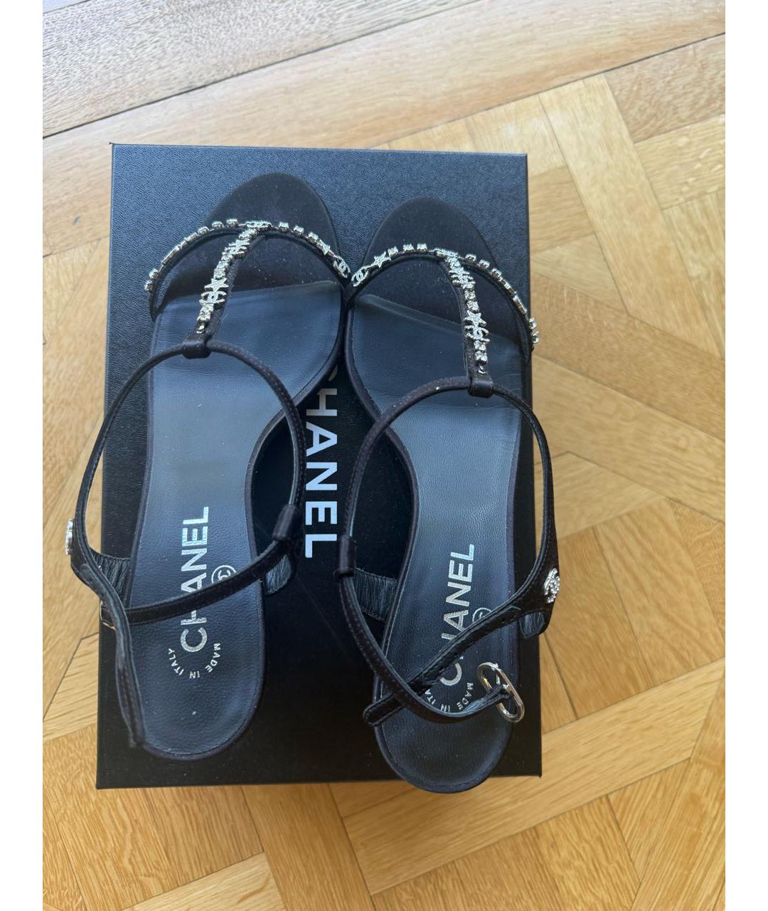 CHANEL Черные текстильные босоножки, фото 5