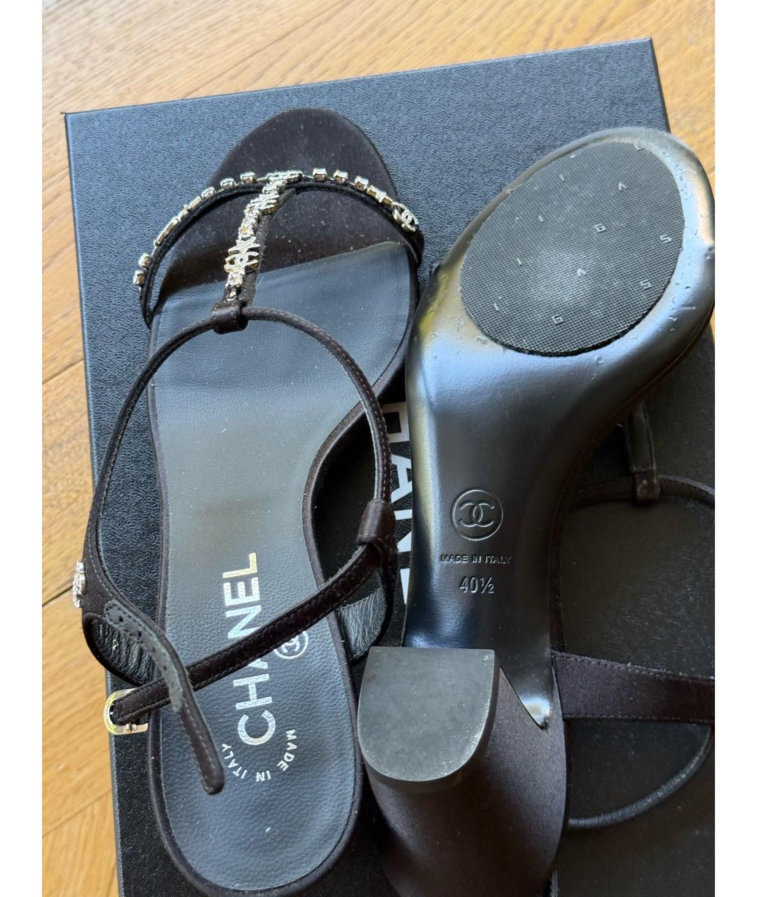 CHANEL Черные текстильные босоножки, фото 3
