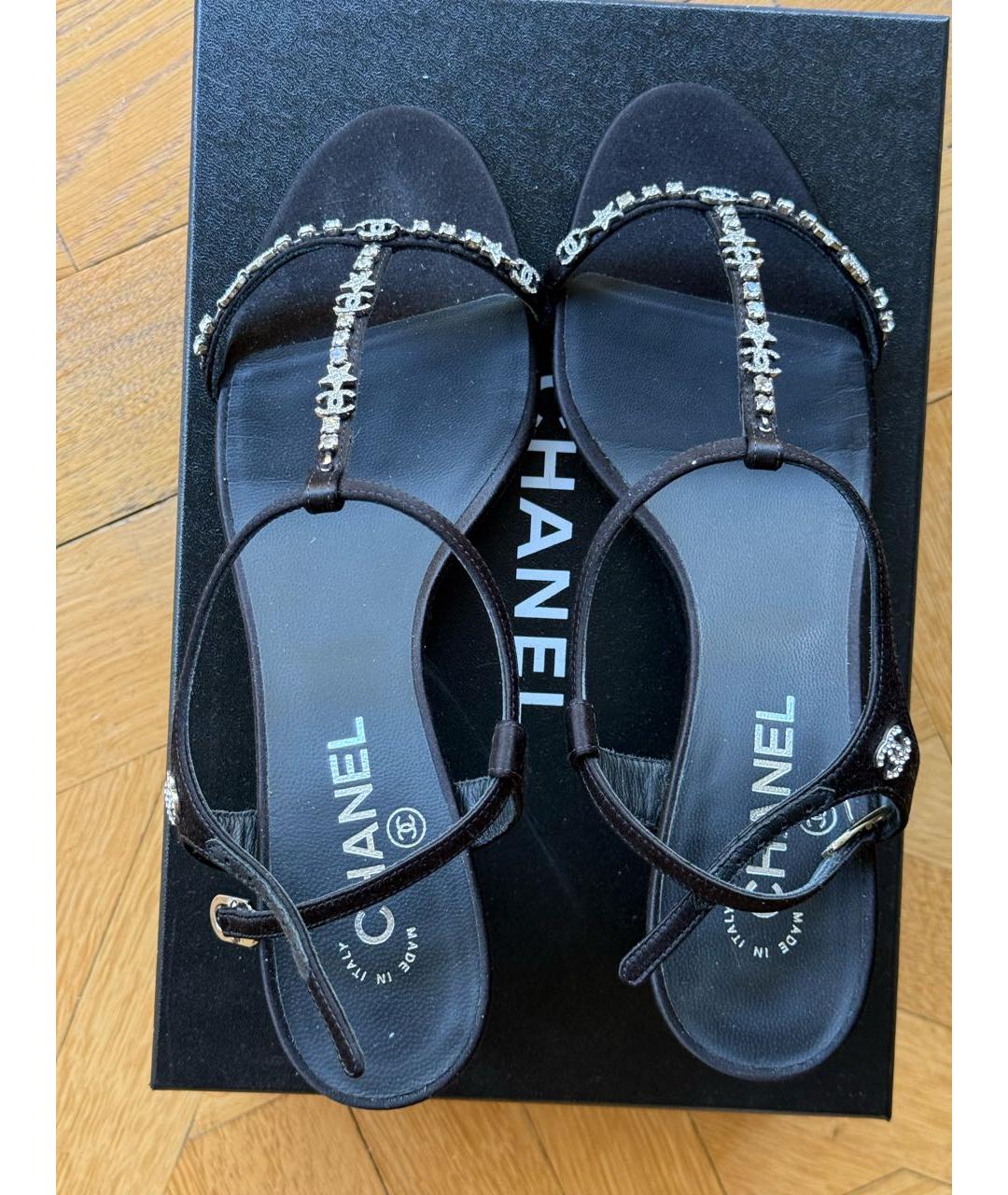CHANEL Черные текстильные босоножки, фото 2