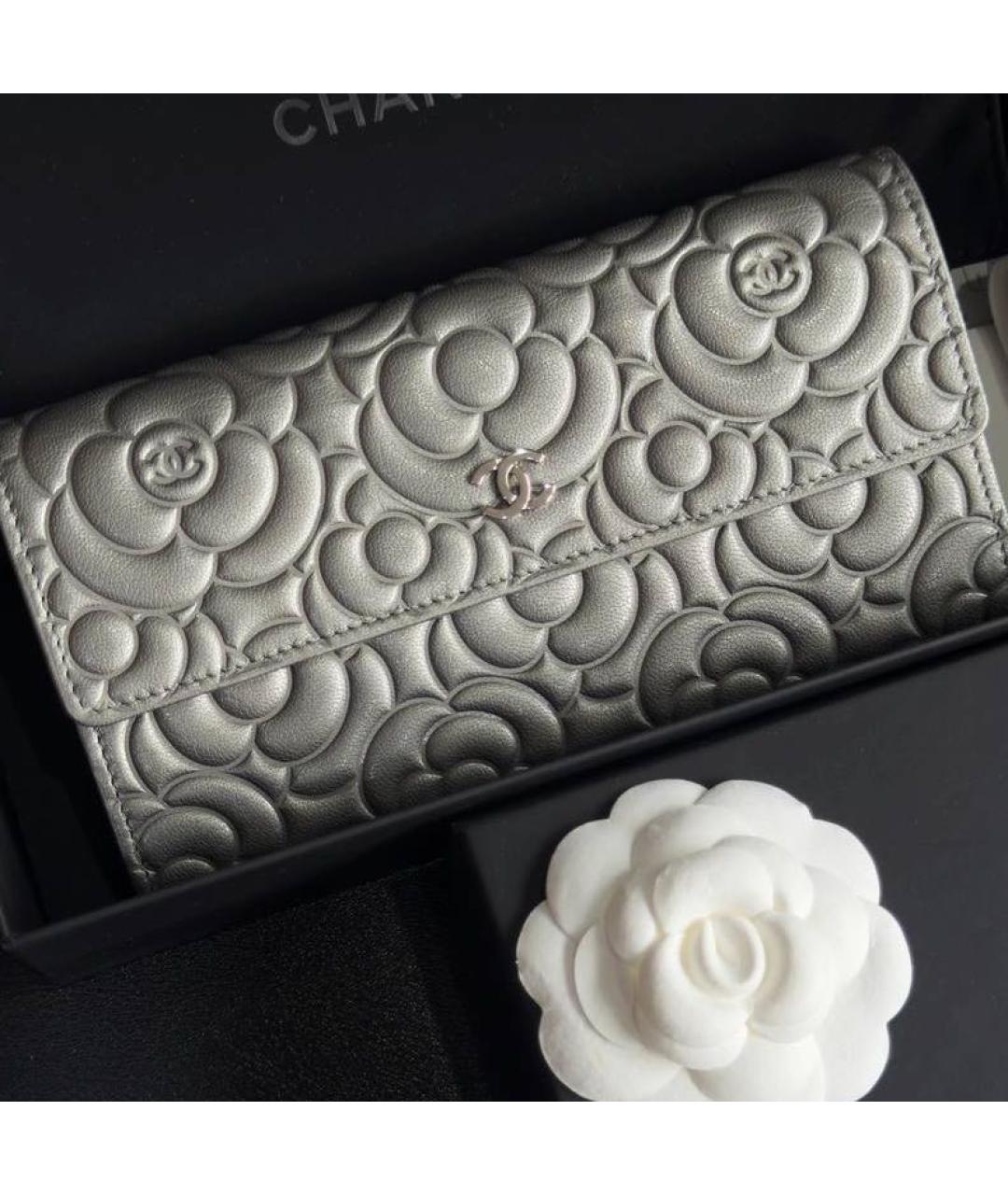 CHANEL Серебряный кожаный кошелек, фото 2