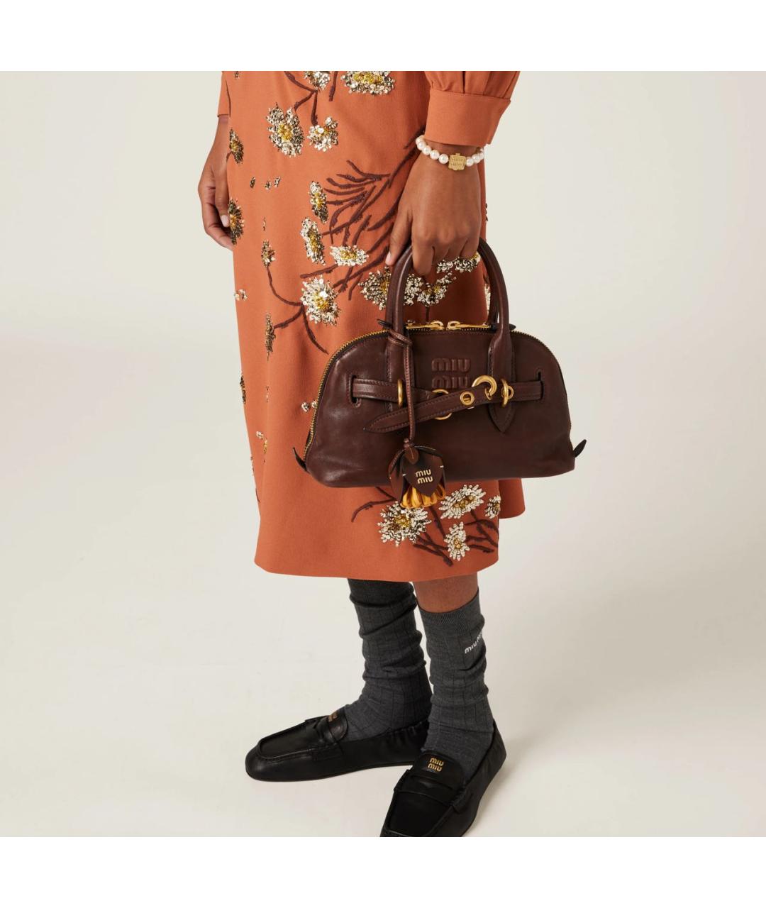 MIU MIU Бордовая кожаная сумка с короткими ручками, фото 5
