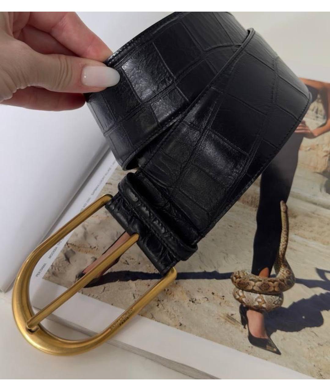SAINT LAURENT Черный кожаный ремень, фото 6