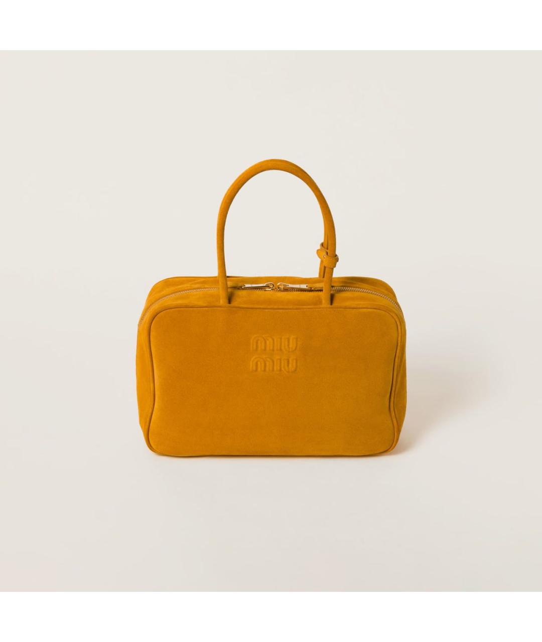 MIU MIU Горчичная кожаная сумка с короткими ручками, фото 8