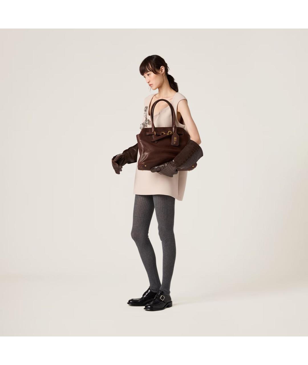 MIU MIU Бордовая кожаная сумка тоут, фото 2