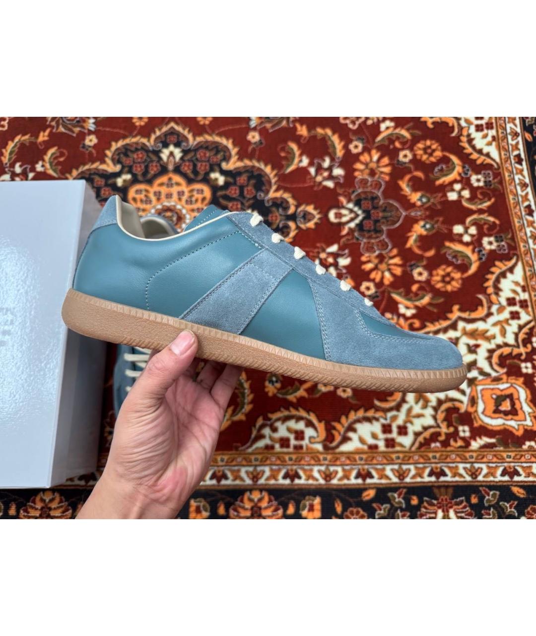 MAISON MARGIELA Голубые кожаные низкие кроссовки / кеды, фото 5