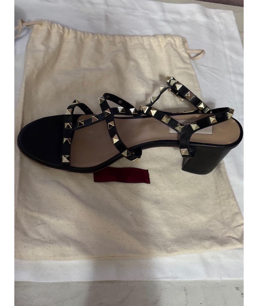 VALENTINO Черные кожаные босоножки, фото 4