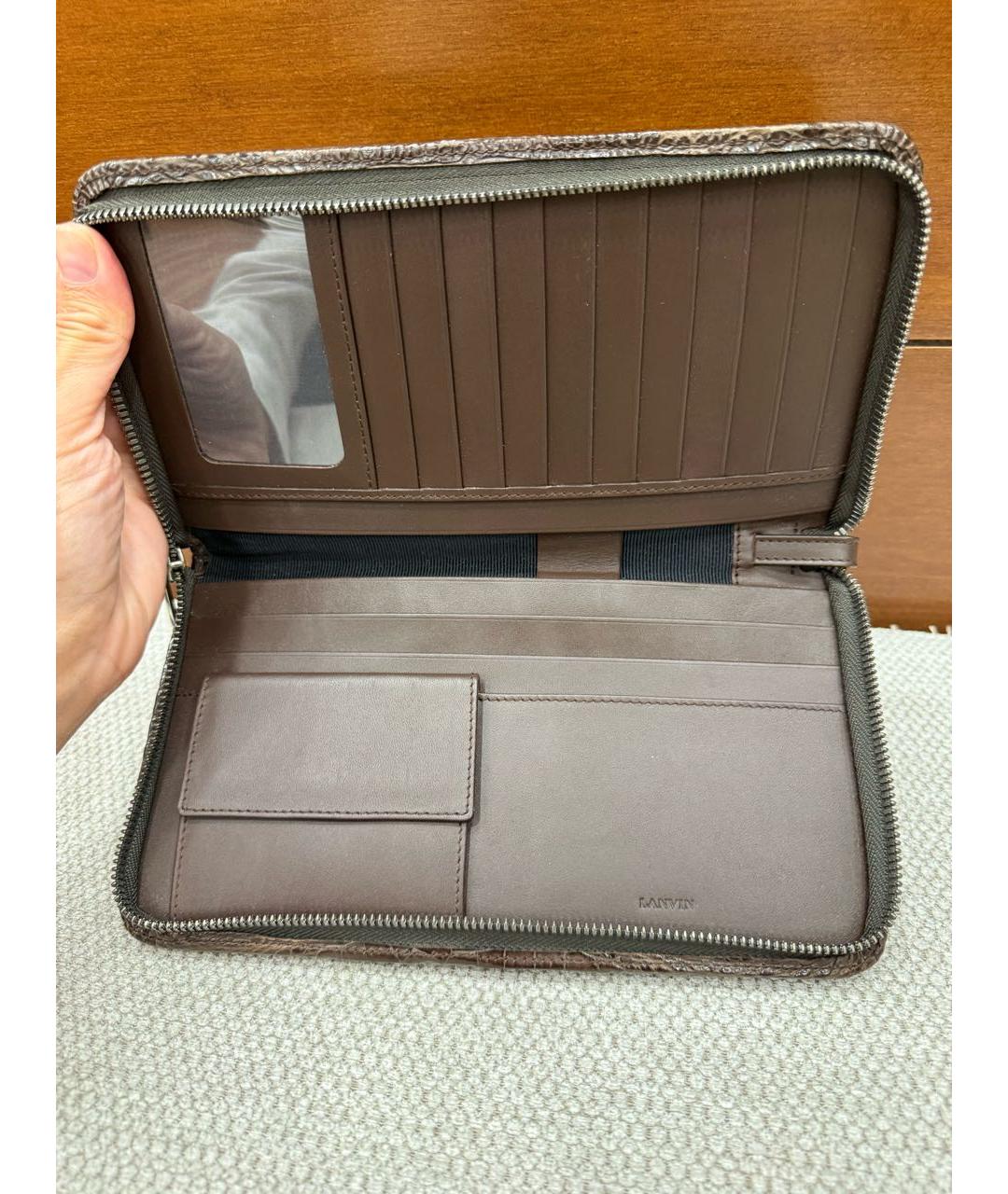 LANVIN Коричневый кошелек из кожи крокодила, фото 4