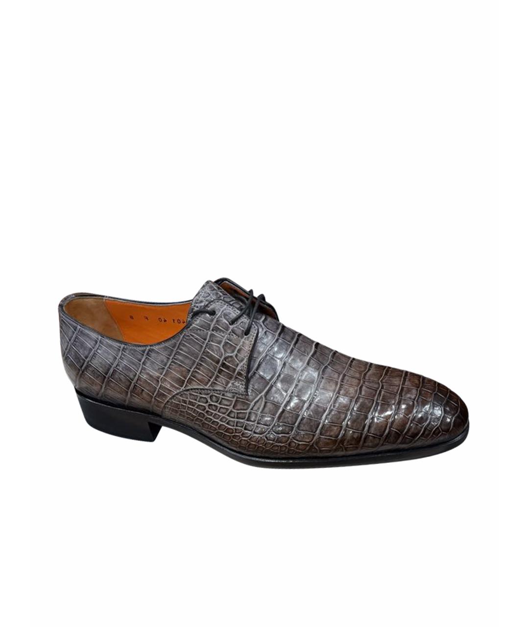 SANTONI Антрацитовые туфли из кожи крокодила, фото 1
