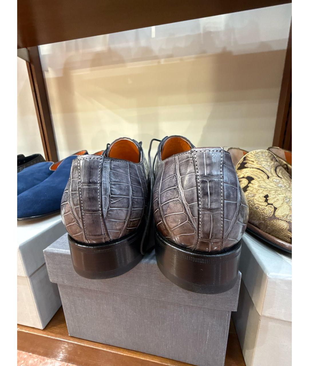 SANTONI Антрацитовые туфли из кожи крокодила, фото 4