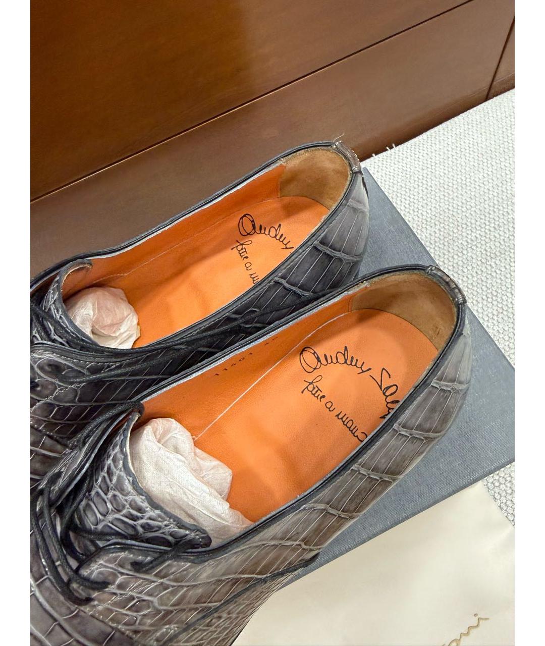 SANTONI Антрацитовые туфли из кожи крокодила, фото 6