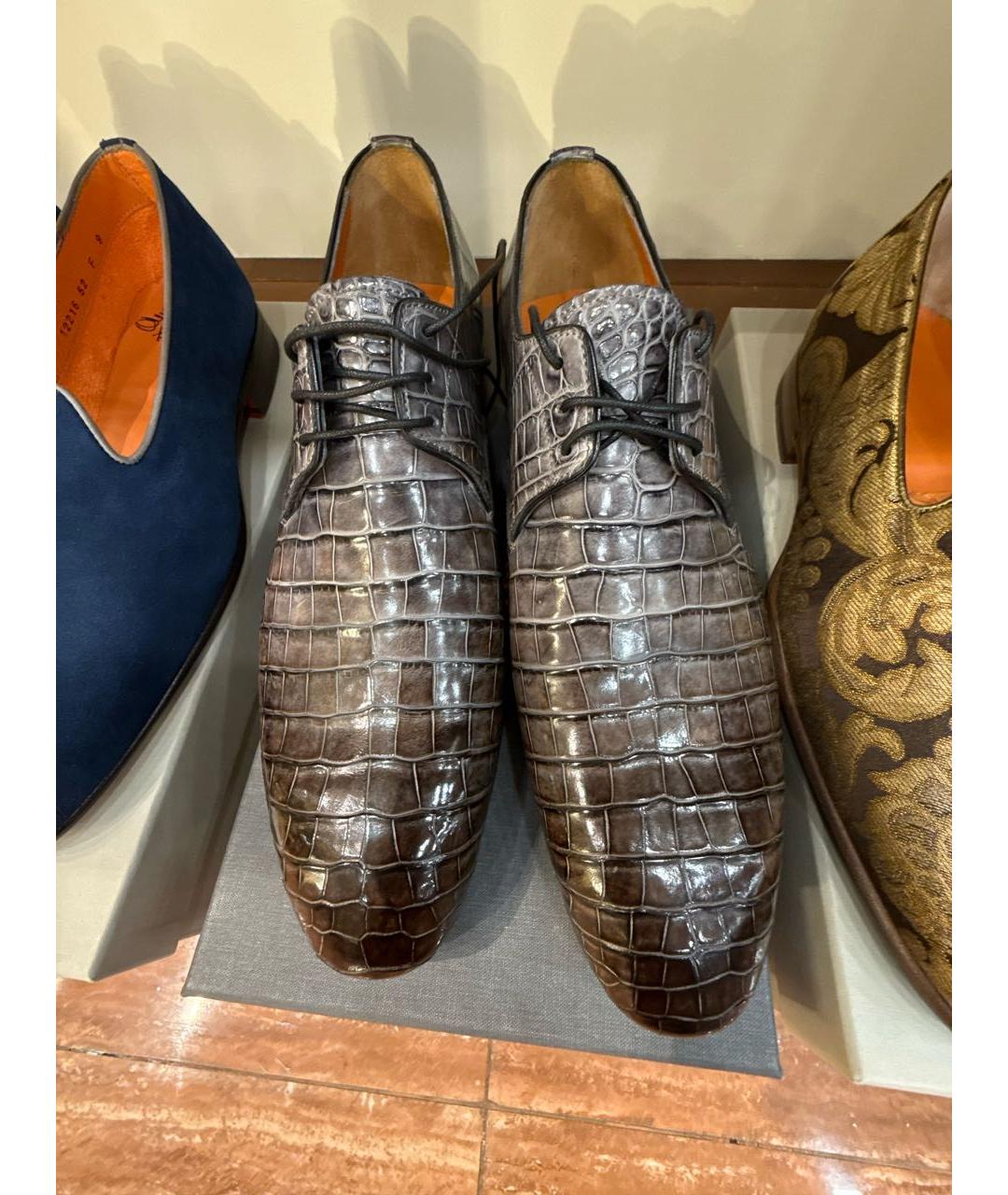 SANTONI Антрацитовые туфли из кожи крокодила, фото 2