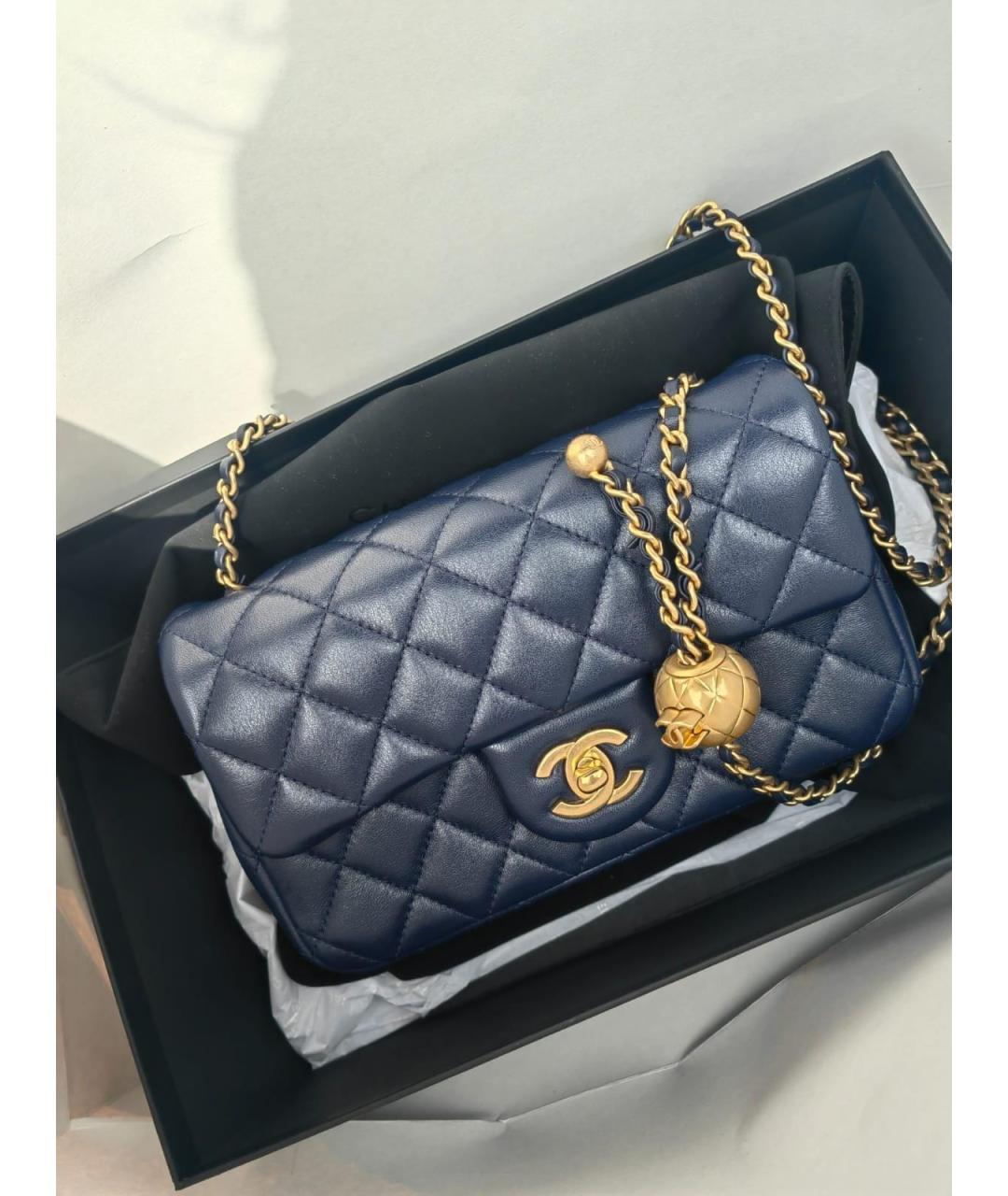 CHANEL Темно-синяя кожаная сумка через плечо, фото 4
