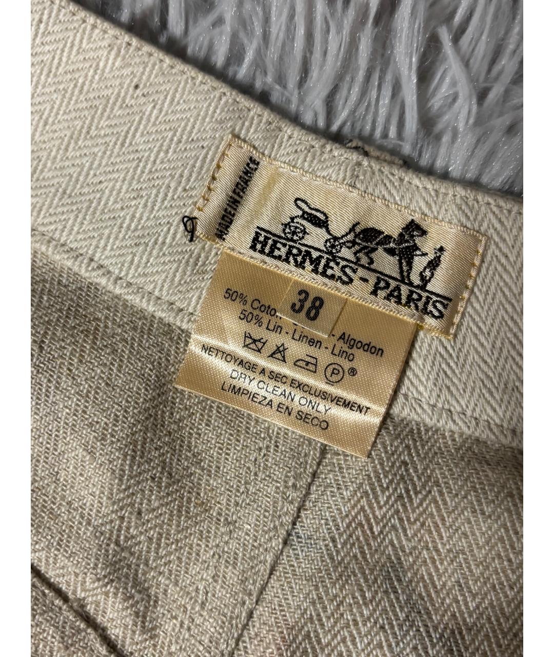 HERMES Бежевые хлопковые прямые брюки, фото 2
