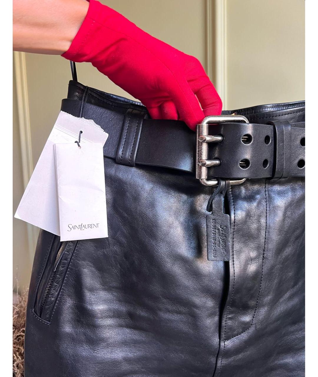 SAINT LAURENT Черная кожаная юбка миди, фото 2