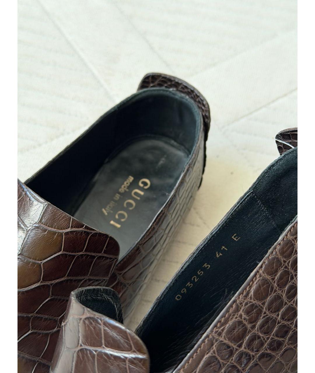 GUCCI Коричневые лоферы из кожи крокодила, фото 6