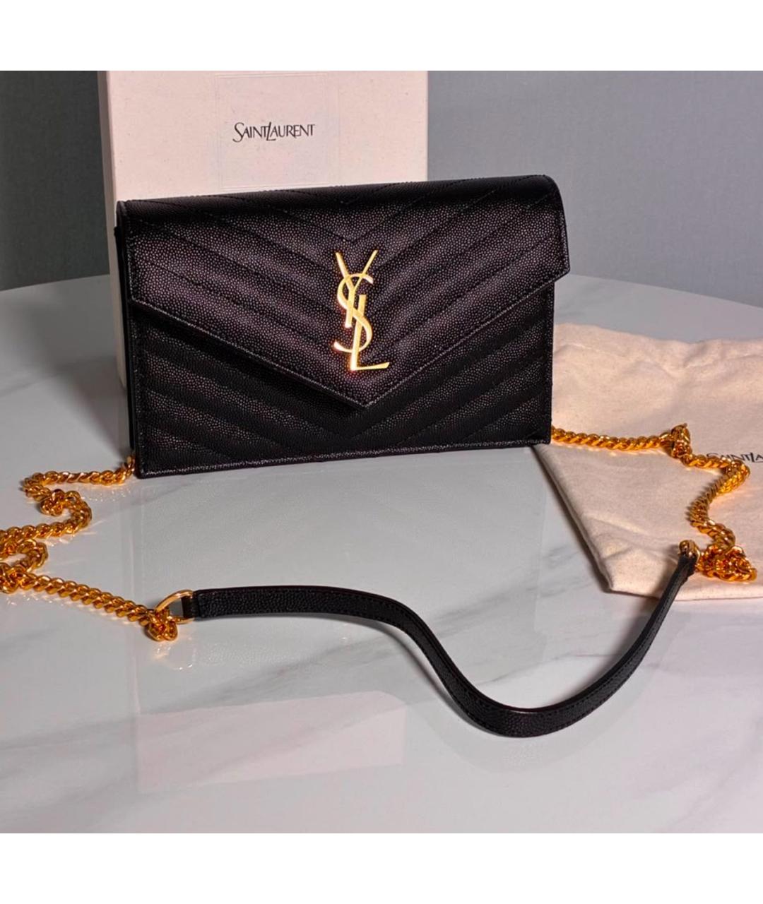 SAINT LAURENT Черная кожаная сумка через плечо, фото 2