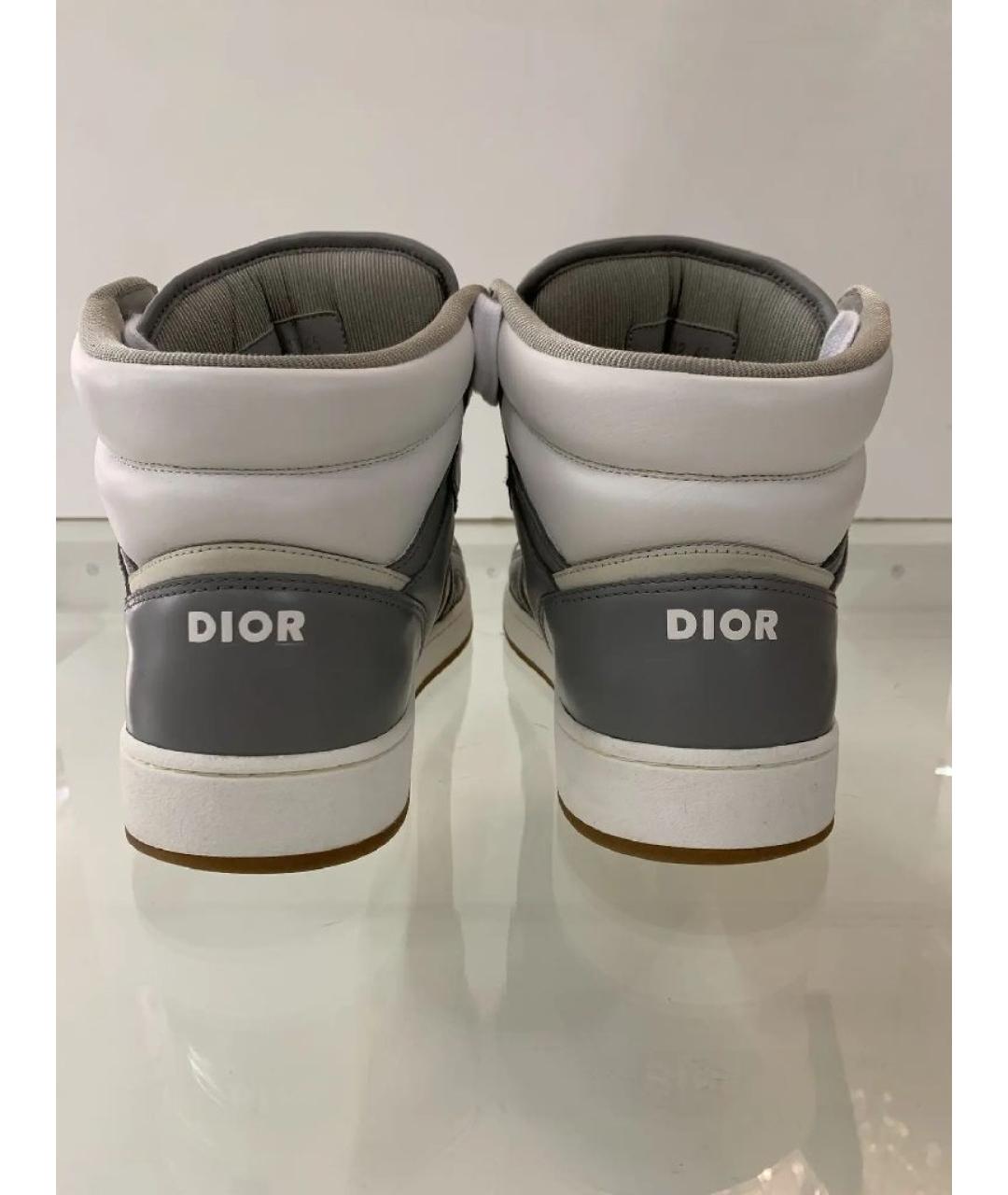 CHRISTIAN DIOR Серые кожаные высокие кроссовки / кеды, фото 4