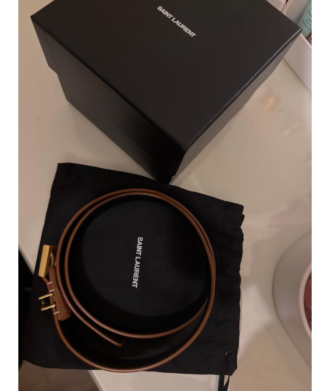 SAINT LAURENT Бежевый кожаный ремень, фото 3