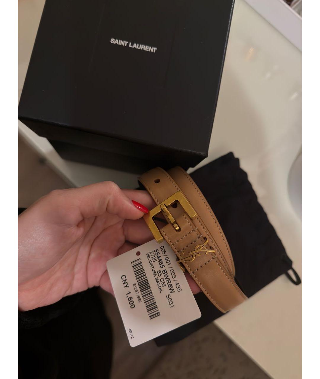 SAINT LAURENT Бежевый кожаный ремень, фото 5