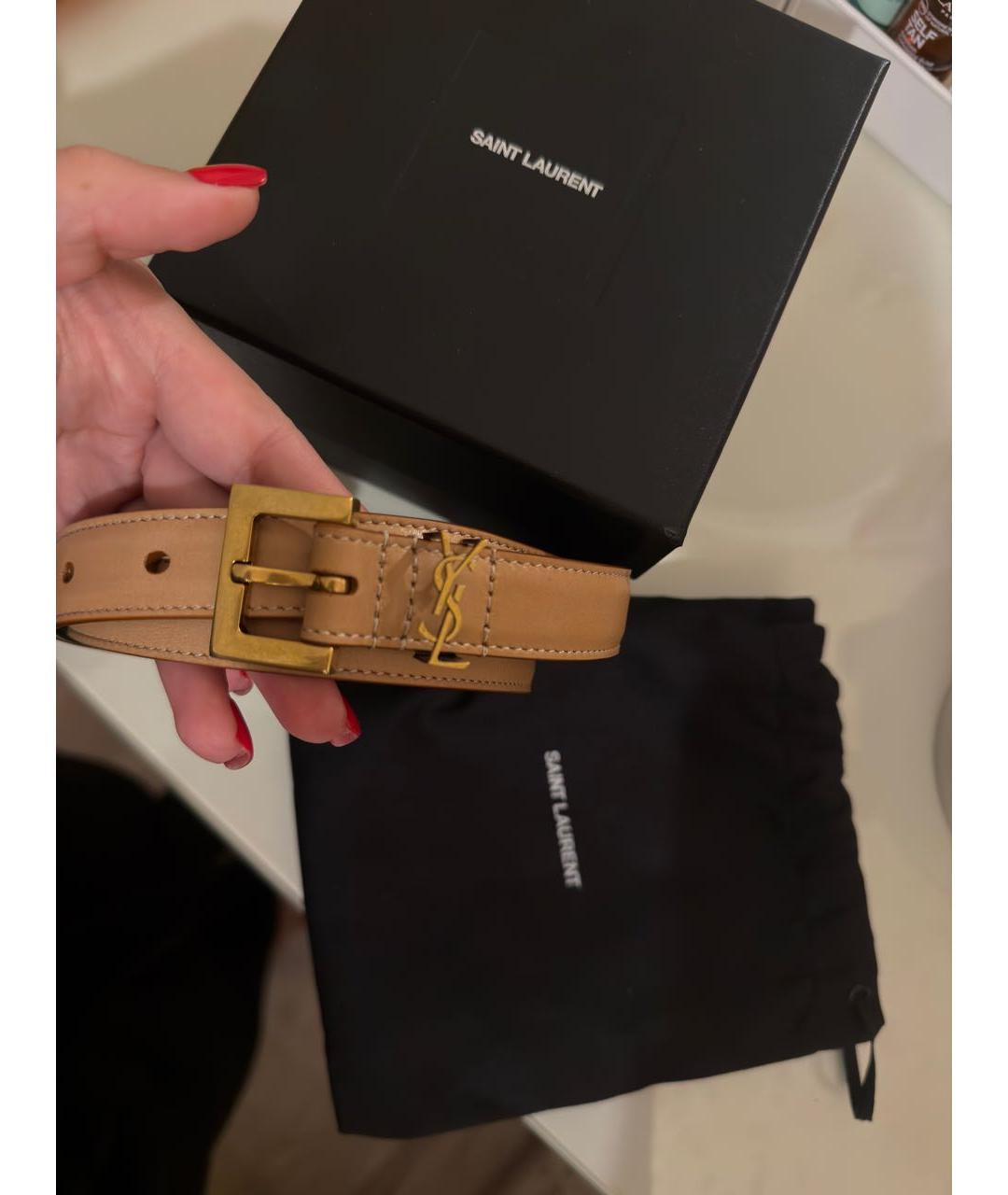SAINT LAURENT Бежевый кожаный ремень, фото 4