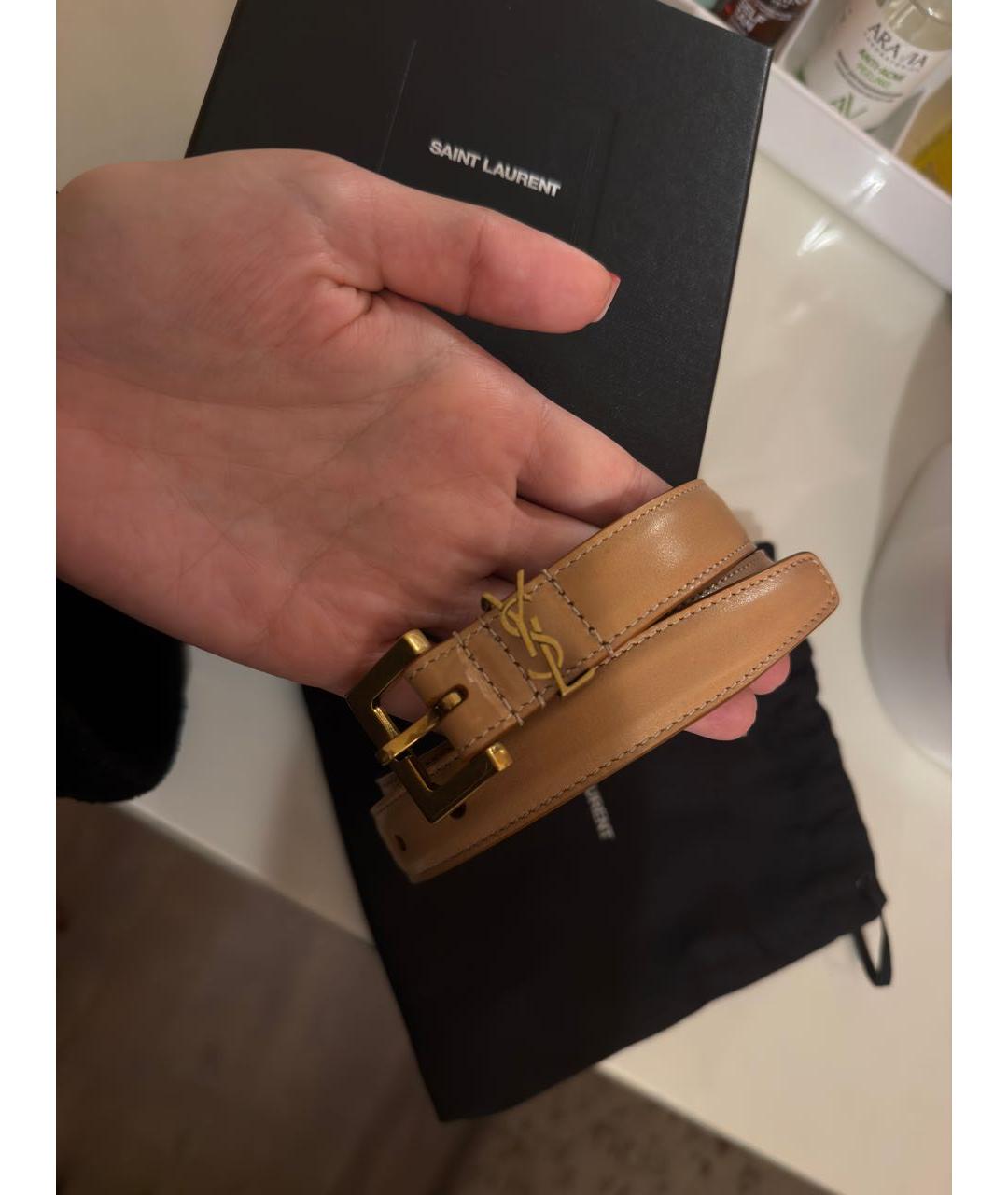 SAINT LAURENT Бежевый кожаный ремень, фото 2