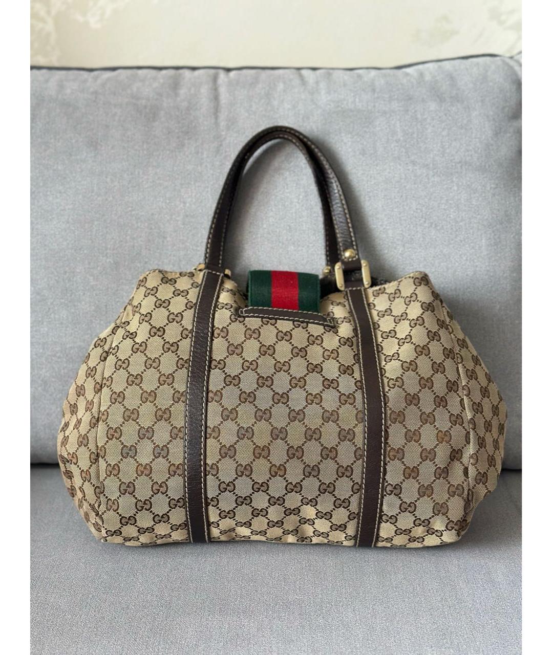 GUCCI Бежевая тканевая сумка тоут, фото 4