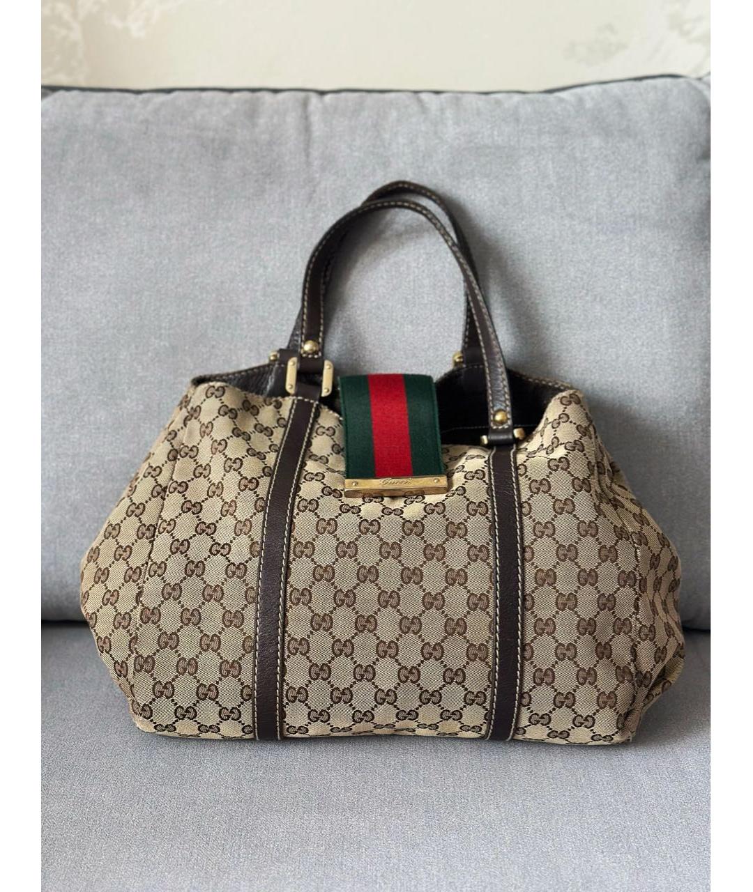 GUCCI Бежевая тканевая сумка тоут, фото 3