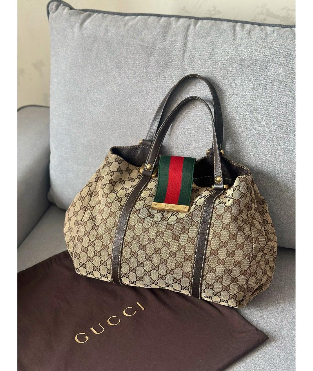GUCCI Бежевая тканевая сумка тоут, фото 2