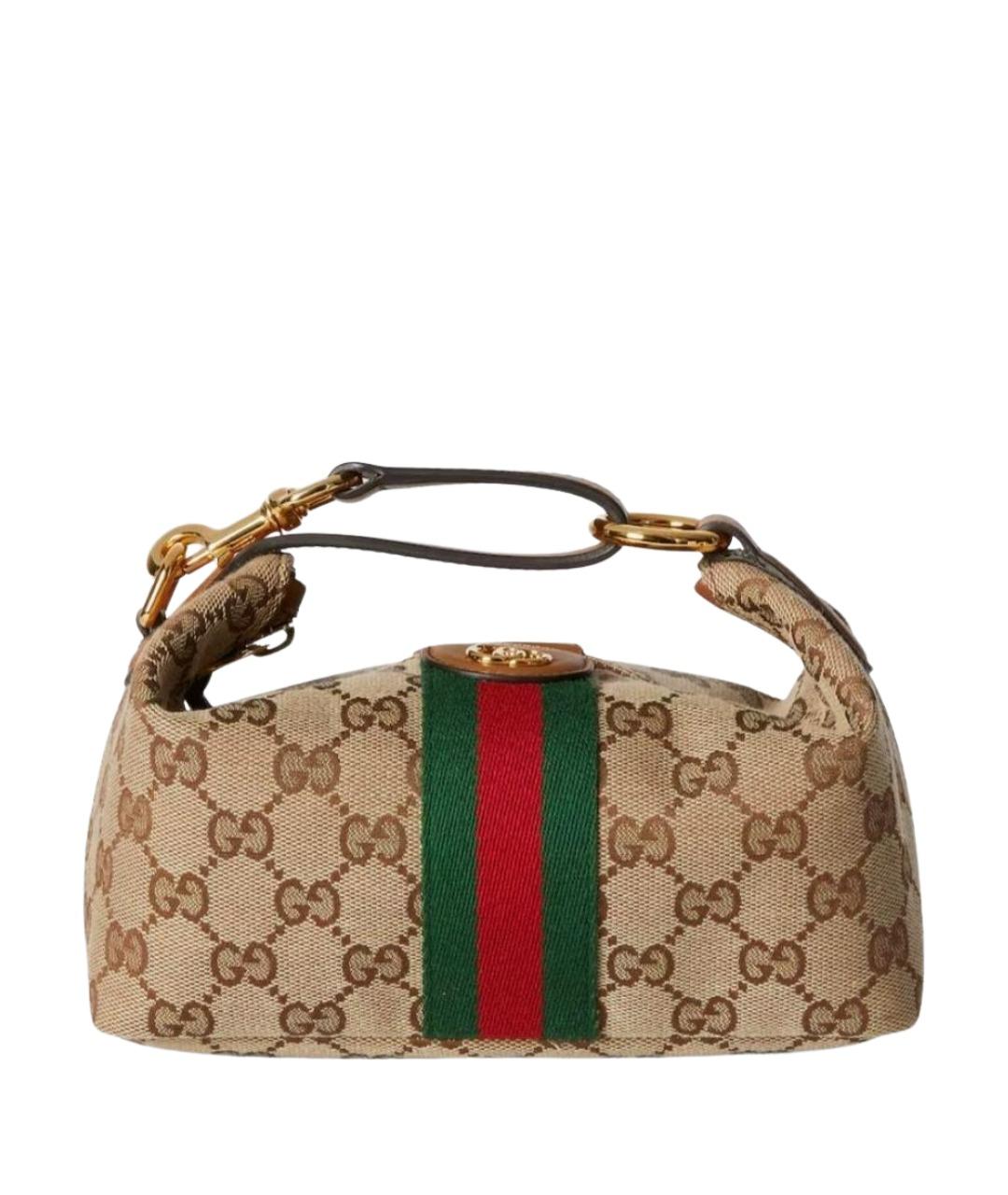 GUCCI Бежевая сумка с короткими ручками из канвы, фото 1