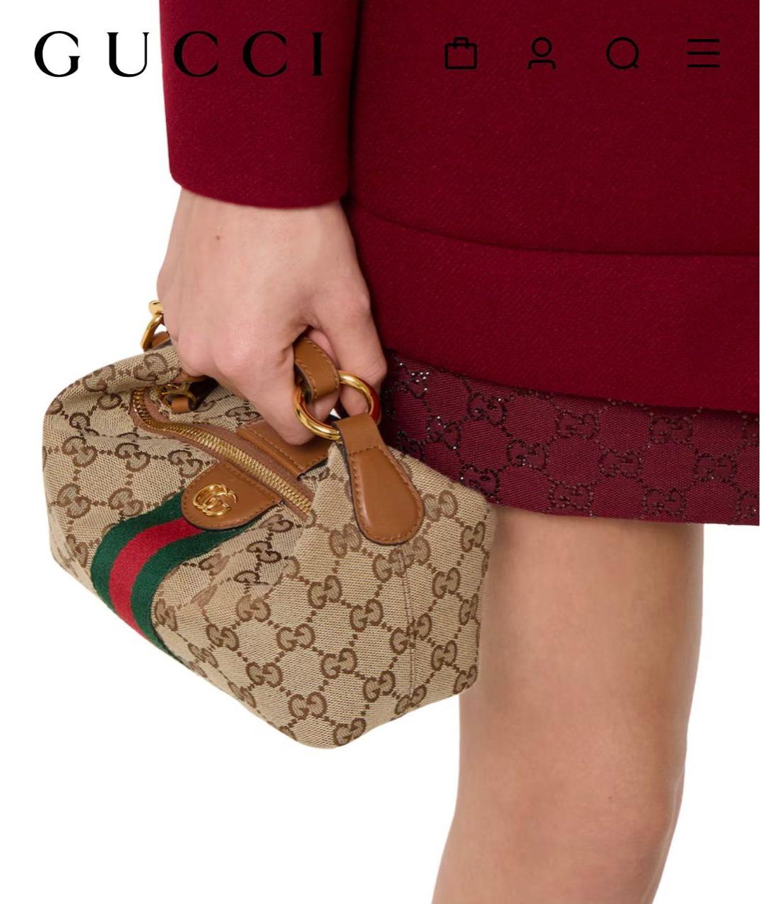 GUCCI Бежевая сумка с короткими ручками из канвы, фото 4