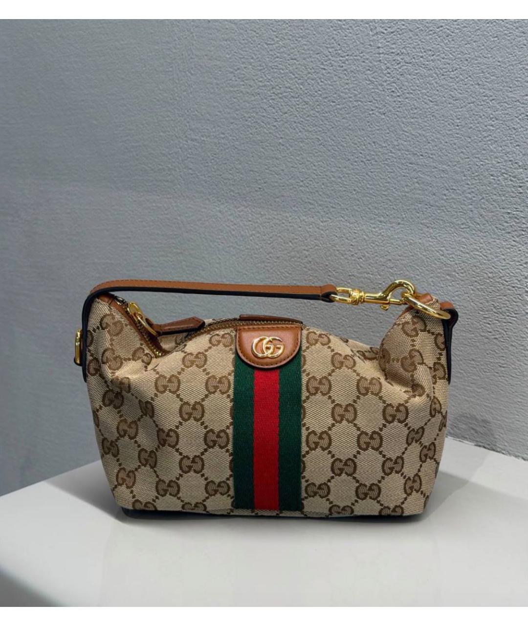 GUCCI Бежевая сумка с короткими ручками из канвы, фото 8