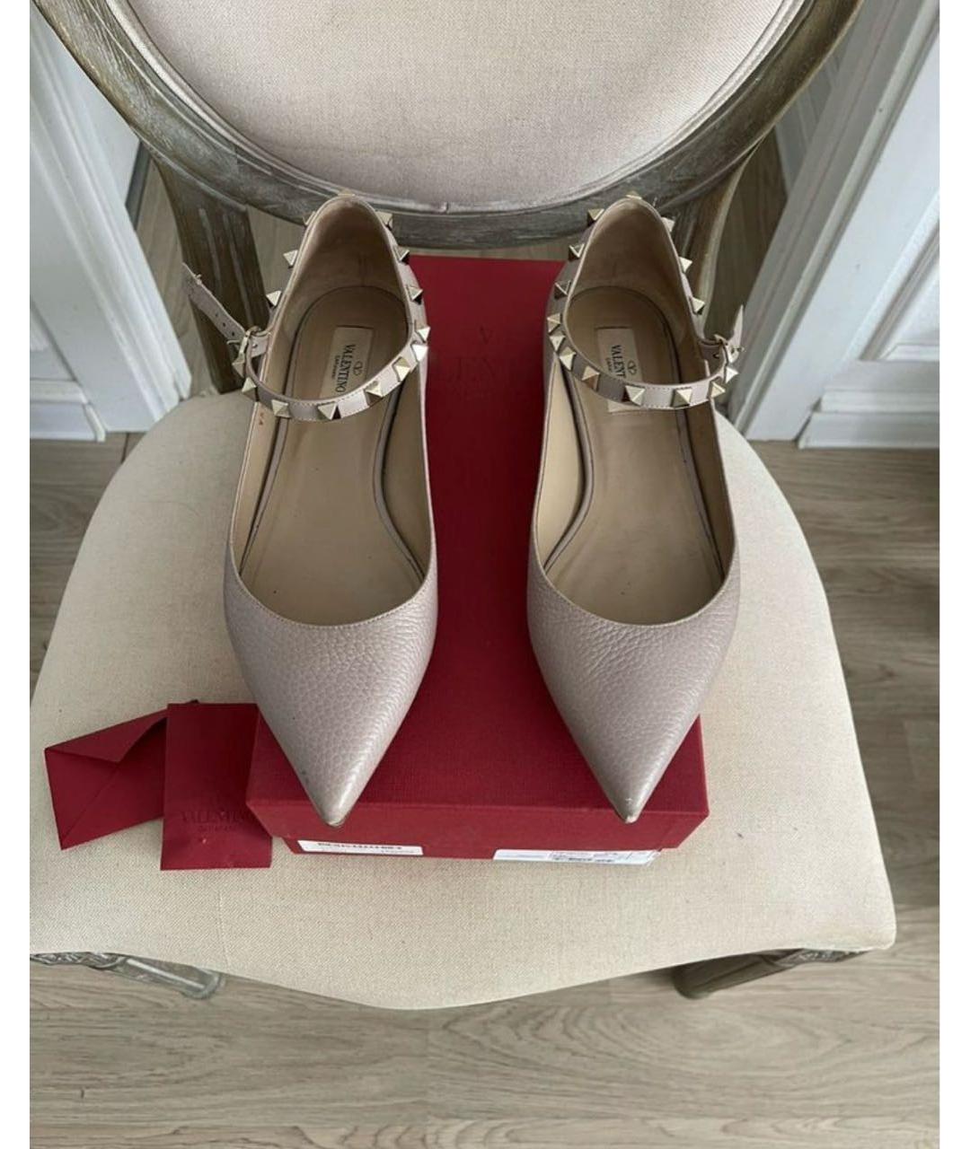 VALENTINO Розовые кожаные лодочки на низком каблуке, фото 2