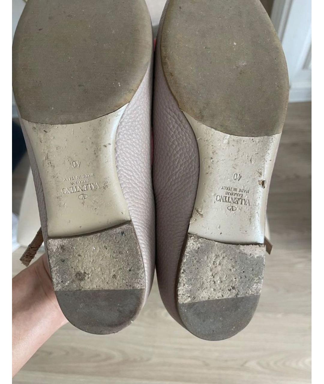 VALENTINO Розовые кожаные лодочки на низком каблуке, фото 5