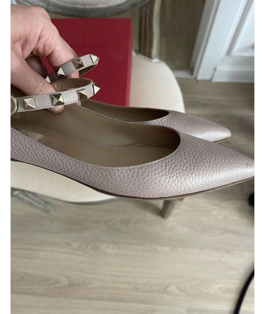 VALENTINO Розовые кожаные лодочки на низком каблуке, фото 3