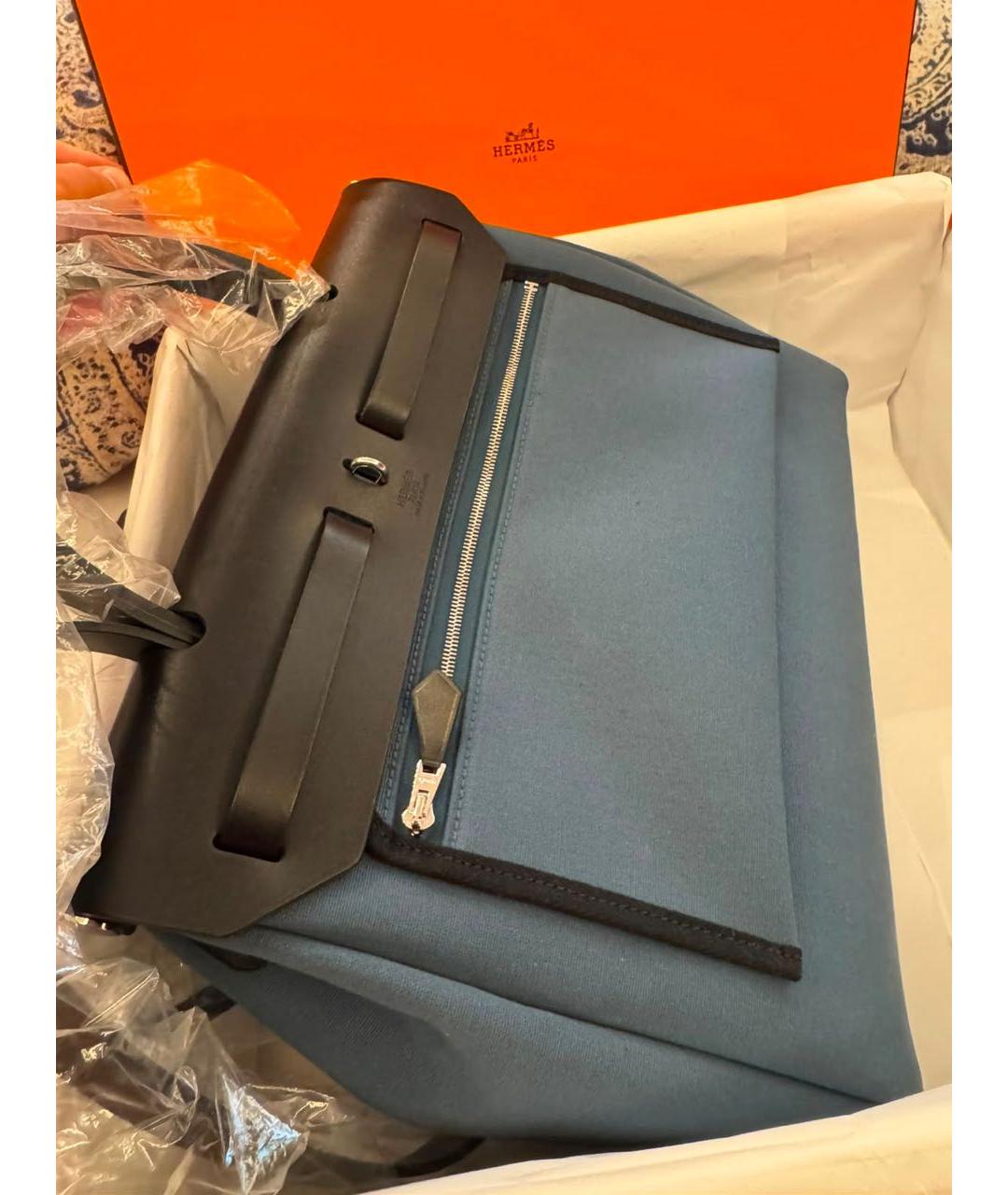 HERMES Синяя сумка через плечо из канвы, фото 3