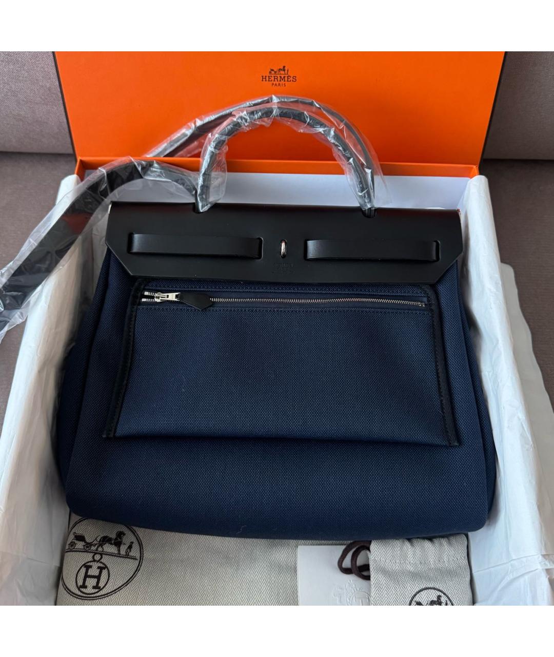 HERMES Темно-синяя кожаная сумка через плечо, фото 3