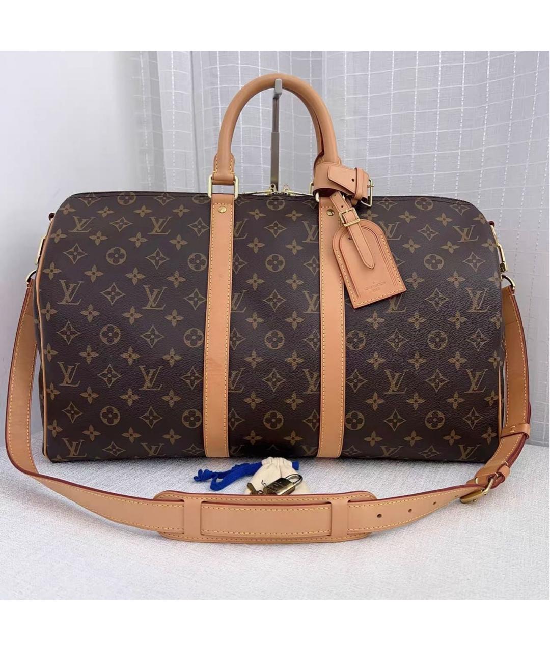 LOUIS VUITTON Коричневая кожаная дорожная/спортивная сумка, фото 9