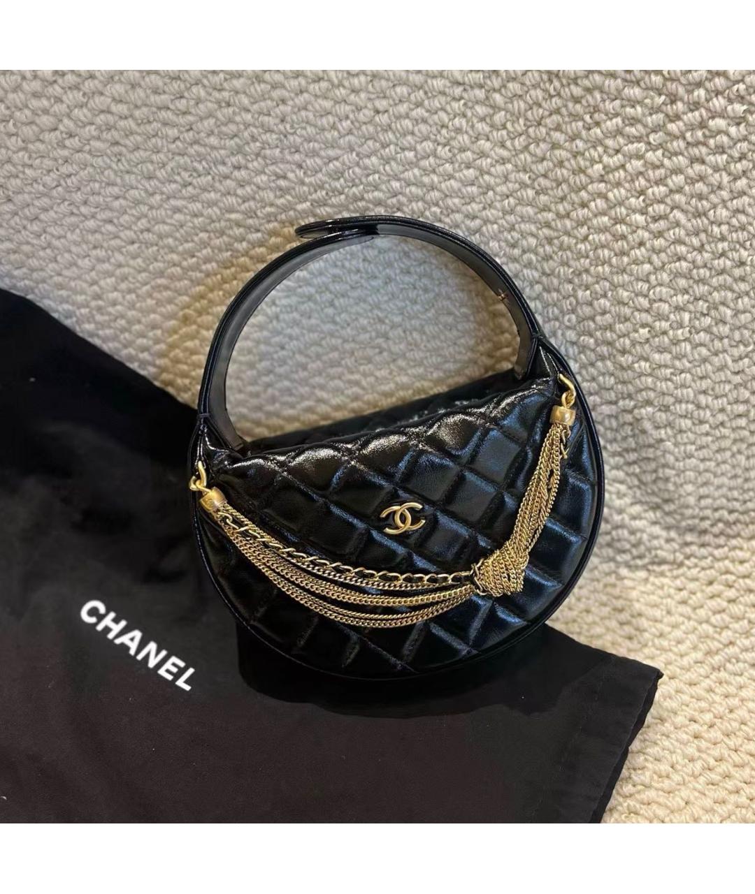 CHANEL Черная кожаная сумка с короткими ручками, фото 8