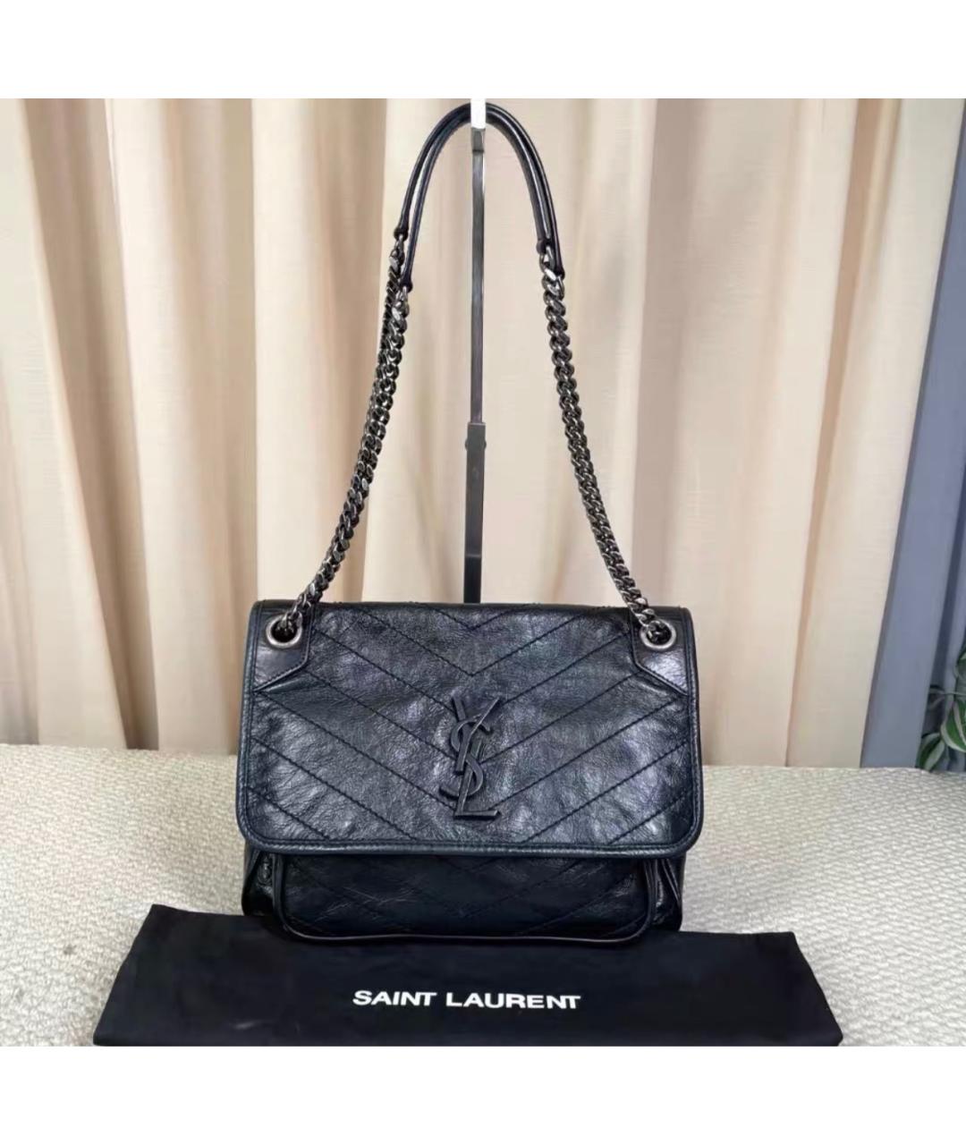 SAINT LAURENT Черная кожаная сумка тоут, фото 8