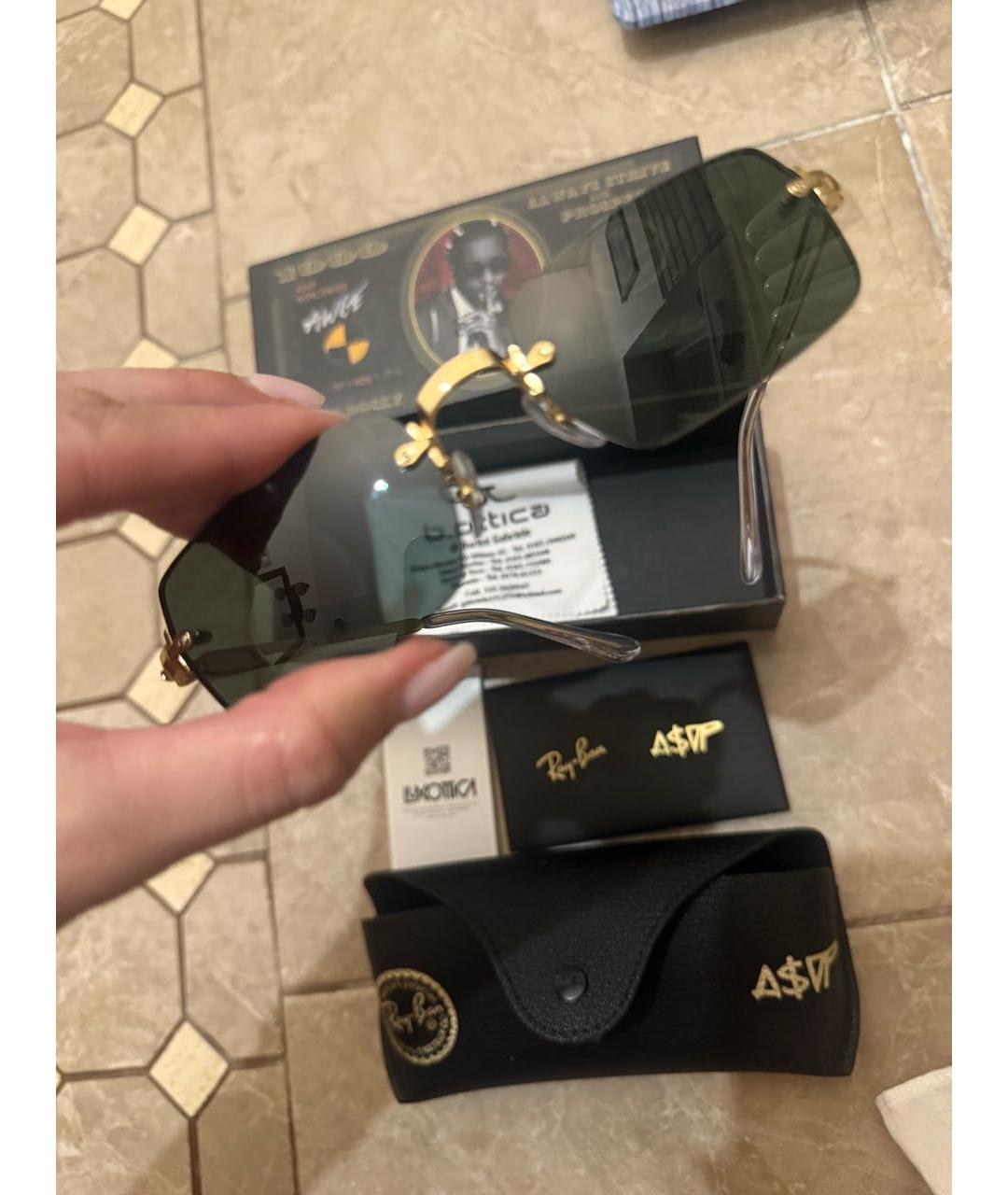 RAY BAN Хаки металлические солнцезащитные очки, фото 7