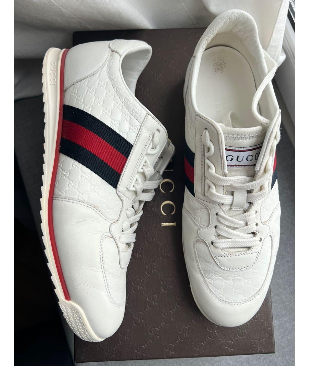 GUCCI Белые кожаные низкие кроссовки / кеды, фото 3